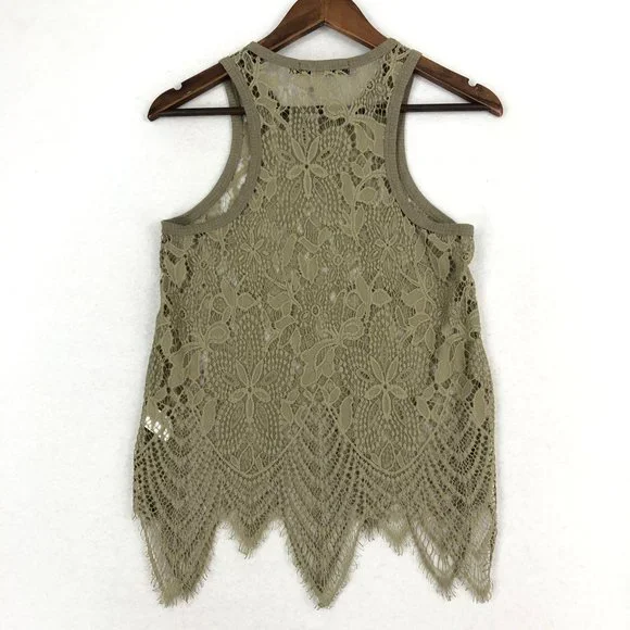 BKE Boutique Women's Size Small Olive Green Brown Eyelash Lace Scoop Tank Top - Picture 9 of 9